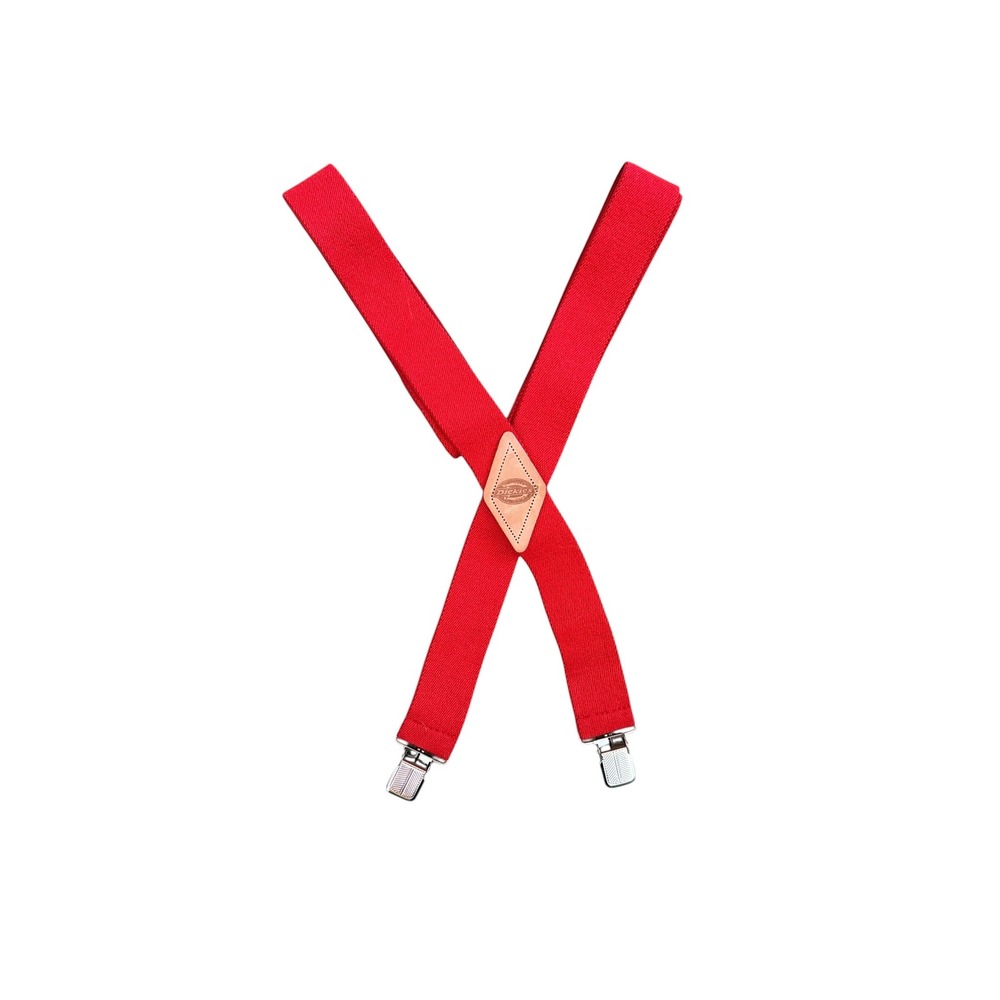 Dickies Mens Red X-Back Elastic Suspenders Adjustable Metal Clips Leather Patch